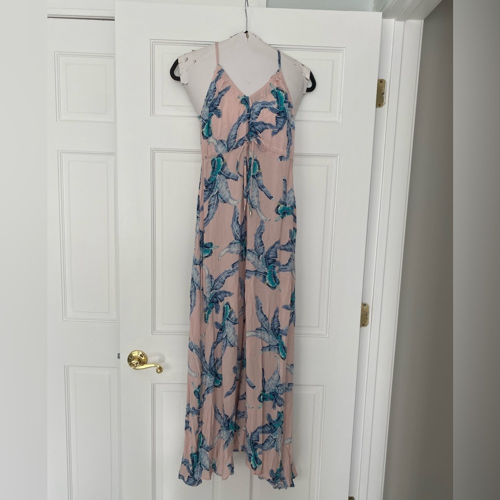 Pink and Blue V-Neck Maxi Sundress for Wedding Guest